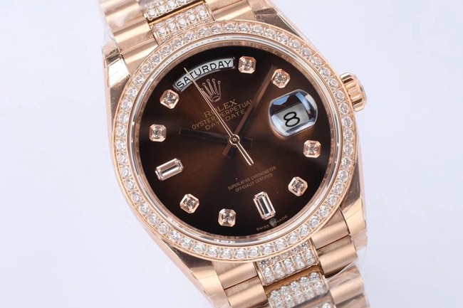 EW FactoryRolextop-tier watch men's brown plate gold belt 2020 new day displayDatejustautomatic movementsteel bracelet watch front view