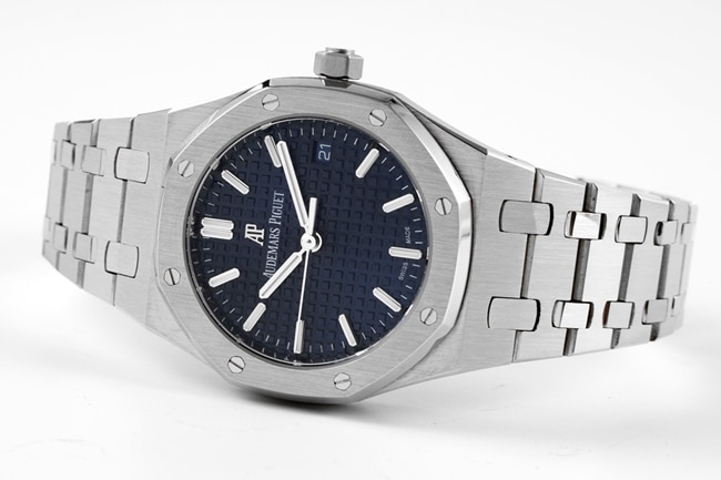 8F factory Audemars Piguettop-tiersuper watch women's blue dialsteel braceletRoyal Oak34mm automatic movement watch front view