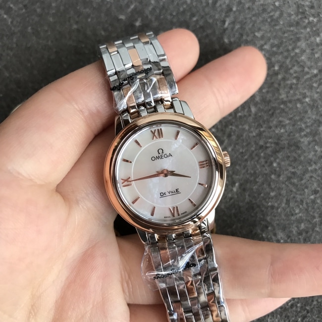 DK factory top-tier replicaOmega super a watch women's white dial gold steel bracelet natural real diamond butterfly series quartz watch front view