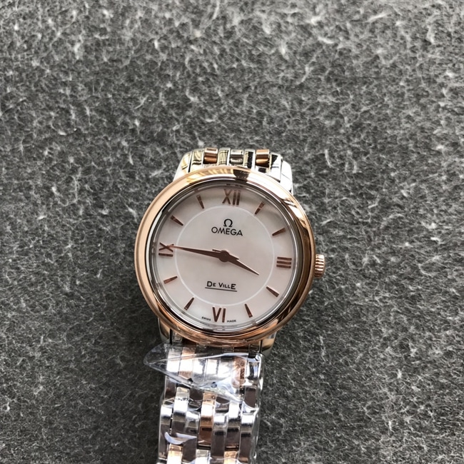 DK factory top-tier replicaOmega super a watch women's white dial gold steel bracelet natural real diamond butterfly series quartz watch front view