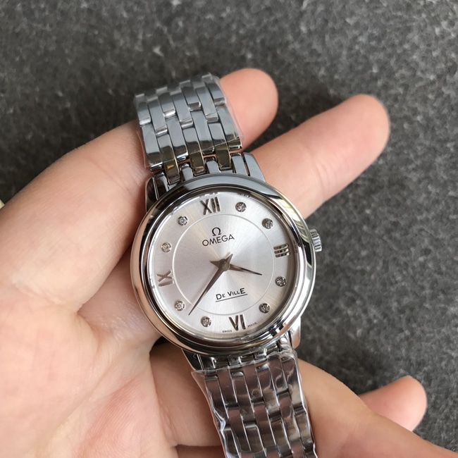 DK factory Omegatop-tier watch women's white dialsteel bracelet new Diefei series natural real diamond quartz watch front view