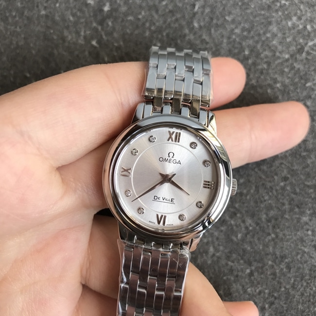 DK factory Omegatop-tier watch women's white dialsteel bracelet new Diefei series natural real diamond quartz watch front view