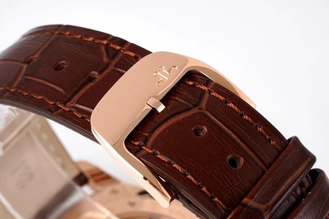 ZF FactoryJaeger-LeCoultretop-tier replicahigh-quality watch men's white dial brown belt ultra-thin master series small second hand quartzleather strap watch clasp picture