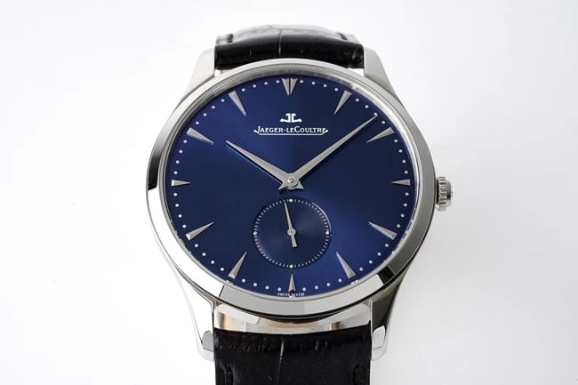 ZF Factory Jaeger-LeCoultre Top Men's Watch Blue Dial Blue Strap Quartz Master Series Ultra-thin Small Seconds Leather Belt Watch Front View