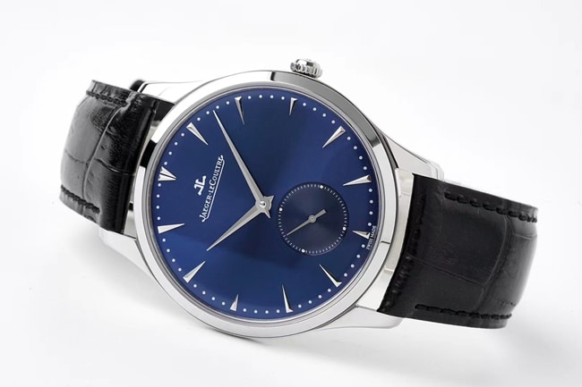 ZF Factory Jaeger-LeCoultre Top Men's Watch Blue Dial Blue Strap Quartz Master Series Ultra-thin Small Seconds Leather Belt Watch Front View