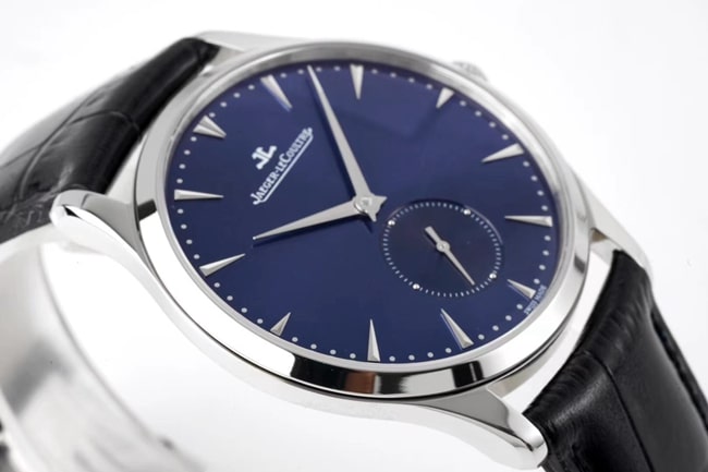 ZF Factory Jaeger-LeCoultre Top High-Quality Watch Men's Blue Dial Blue Strap Quartz Master Series Ultra-Thin Small Seconds Leather Strap Watch Side View