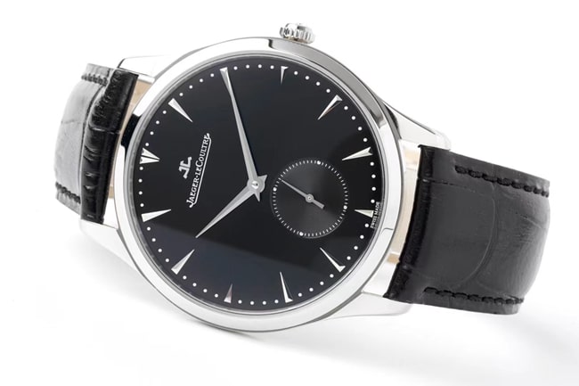ZF FactoryJaeger-LeCoultretop-tier watch men's black dial black belt small seconds leather strap ultra-thin master series mechanical watch front view