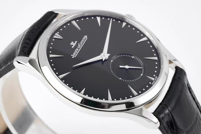 ZF FactoryJaeger-LeCoultretop-tier watch men's black dial black belt small second hand leather strap ultra-thin master series mechanical watch side view