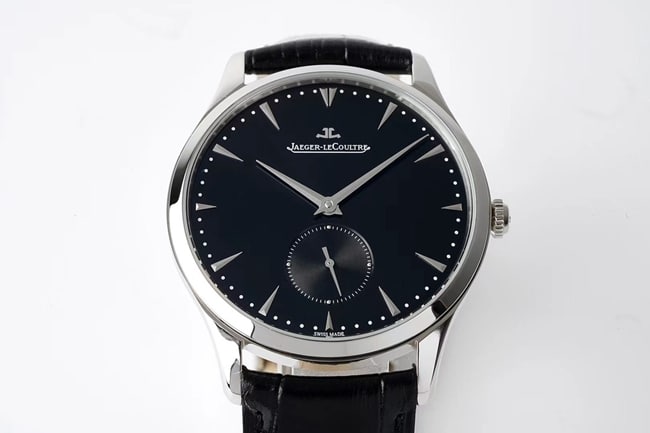 ZF FactoryJaeger-LeCoultretop-tier watch men's black dial black belt small seconds leather strap ultra-thin master series mechanical watch front view