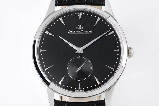 ZF FactoryJaeger-LeCoultretop-tier watch men's black dial black belt small seconds leather strap ultra-thin master series mechanical watch front view