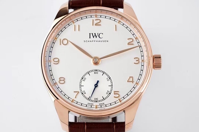 ZF FactoryIWC top-tier watch men's white dial brown belt new Portugal series automatic movementleather strap watch front view