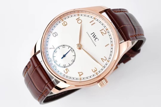 ZF FactoryIWC top-tier watch men's white dial brown belt new Portugal series automatic movementleather strap watch front view