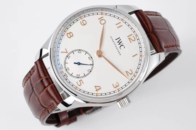 ZF Factorytop-tier replicaIWCsuper watch men's white dial brown belt automatic movementleather strap Portuguese series watch front view