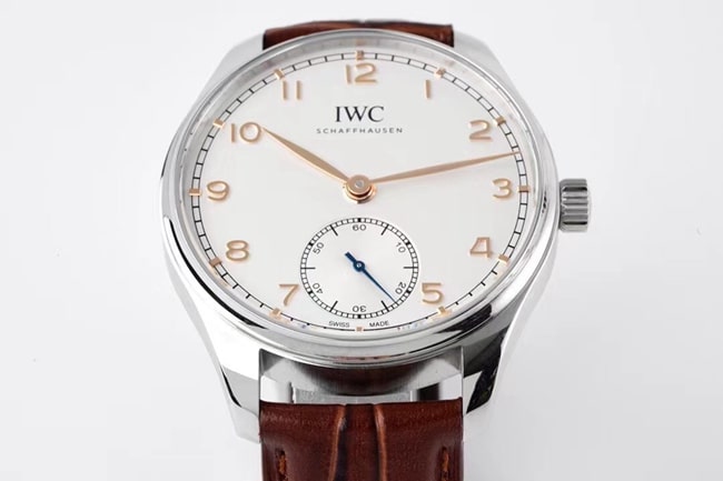 ZF Factorytop-tier replicaIWCsuper watch men's white dial brown belt automatic movementleather strap Portuguese series watch front view