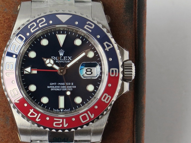 GS factory Rolextop-tier watch men's blue dialsteel braceletGMT-Master type II GMT series mechanical watch detail shots