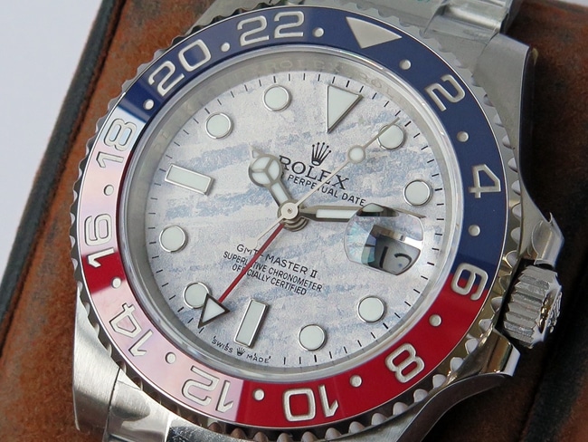 GS factory top copy Rolex imitation watches men's white disk steel belt mechanical GMT II GMT series watch front view
