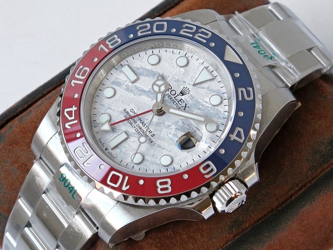 GS factory top copy Rolex imitation watches men's white disk steel belt mechanical GMT II GMT series watch front view