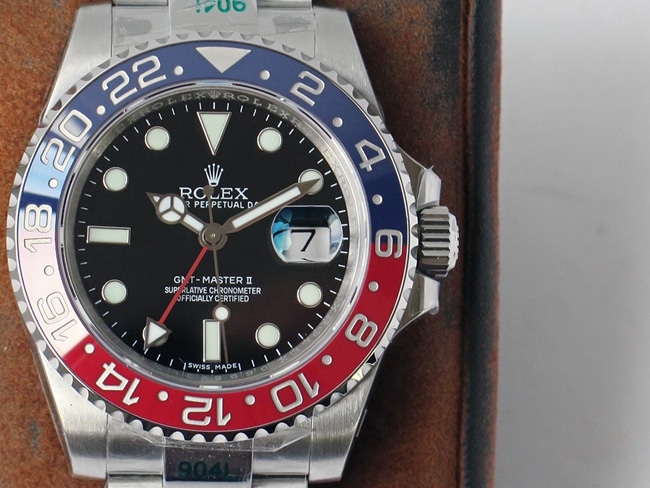GS factory top-tier replicaRolex super a watch men's black dialsteel braceletGMT-Master type II GMT series watch detail shots