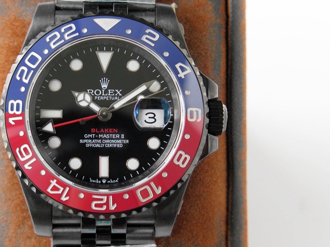 GS factory Rolexreplica watch men's black dialsteel bracelet red and blue circle GMT-MasterGMT mechanical watch detail shots