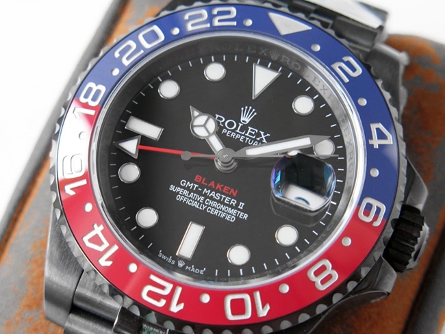 GS factory Rolexreplica watch men's black dialsteel bracelet red and blue circle GMT-MasterGMT mechanical watch front view
