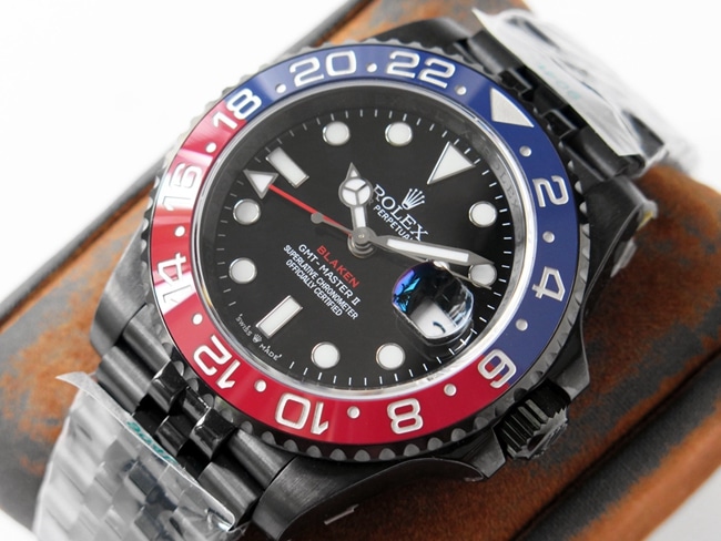 GS factory Rolexreplica watch men's black dialsteel bracelet red and blue circle GMT-MasterGMT mechanical watch front view