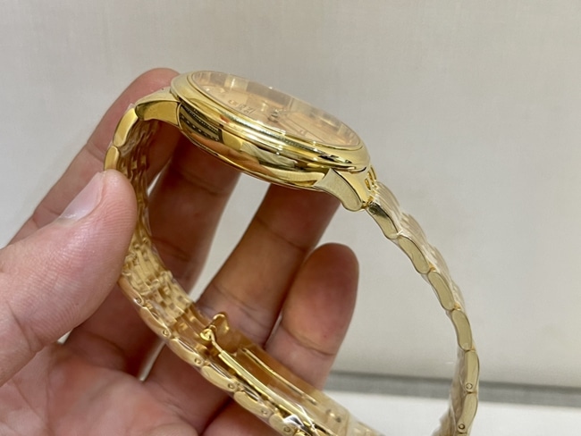 top-tier watch Omega men's gold plate gold steel bracelet Diefei series 41mm natural real diamond mechanical watch side view