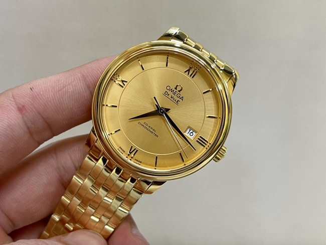 top-tier watch Omega men's gold plate gold steel bracelet Die Fei series 41mm natural real diamond mechanical watch front view