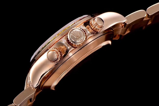 JH factory top-tier watch Rolexwhite dial gold band Oyster Perpetual Cosmograph Daytona watch side view