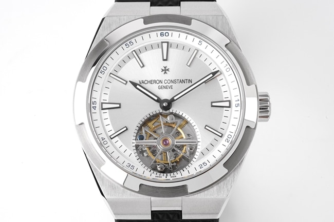 8F factory top-tier watch Vacheron Constantin men's white dialrubber strap tourbillon mechanical watch front view