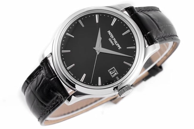 ZF Factorytop-tier watch Patek Philippe men's black dial black belt classic series V3 version mechanical leather strap watch front view