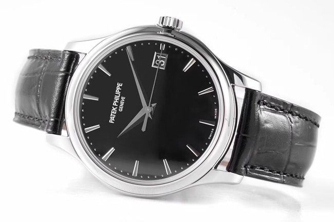 ZF Factorytop-tier watch Patek Philippe men's black dial black belt classic series V3 version mechanical leather strap watch front view