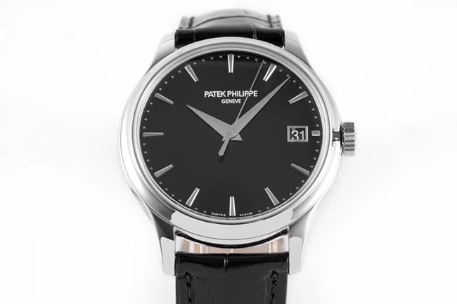 ZF Factorytop-tier watch Patek Philippe men's black dial black belt classic series V3 version mechanical leather strap watch front view