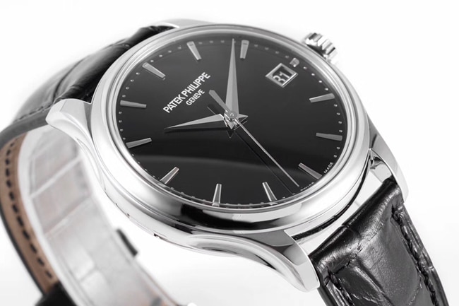 ZF Factorytop-tier watch Patek Philippe men's black dial black belt classic series V3 version mechanical leather strap watch front view