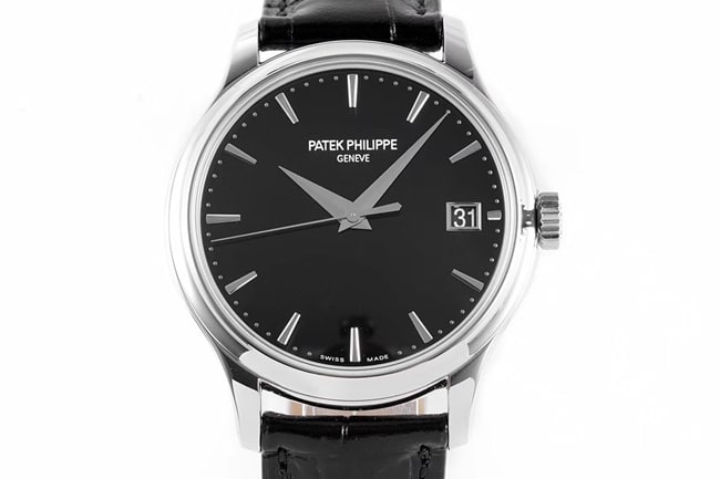 ZF Factorytop-tier watch Patek Philippe men's black dial black belt classic series V3 version mechanical leather strap watch front view