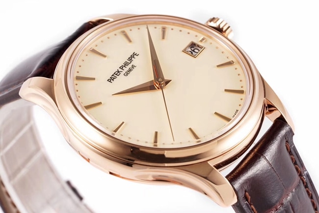ZF Factorytop-tier watch Patek Philippe men's gold plate brown belt classical series automatic movementleather strap watch side view