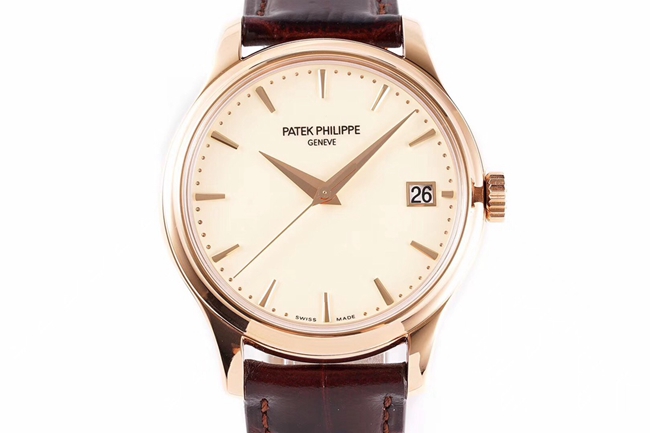 ZF Factorytop-tier watch Patek Philippe men's gold plate brown belt classic series automatic movementleather strap watch front view