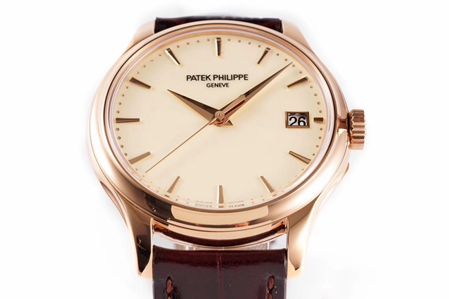 ZF Factorytop-tier watch Patek Philippe men's gold plate brown belt classic series automatic movementleather strap watch front view