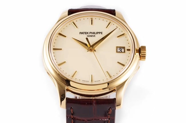 ZF Factorytop-tier watch Patek Philippe there white dial brown belt classic series leather strap mechanical watch front view