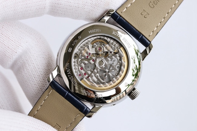 top-tier watch Vacheron Constantin men's white dial blue belt heritage series leather strap automatic movement watch movement picture
