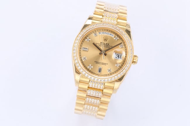 EWtop-tier watch Rolex men's gold plate gold band automatic movementday displayDatejust watch front view