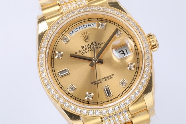 EWtop-tier watch Rolex men's gold plate gold band automatic movementday displayDatejust watch front view