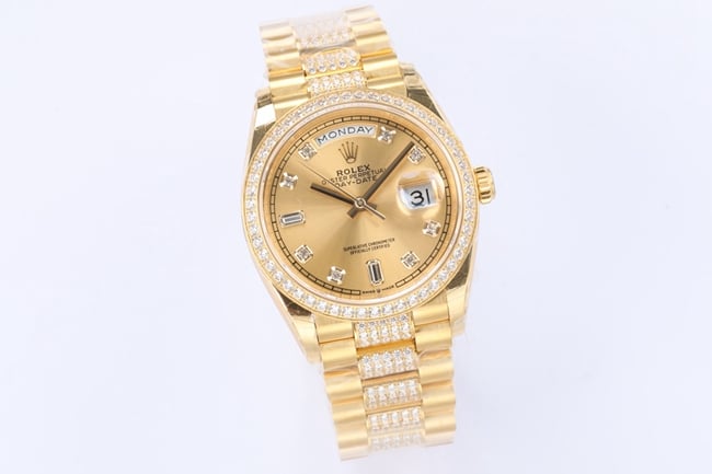 EWtop-tier watch Rolex men's gold plate gold band automatic movementday displayDatejust watch front view