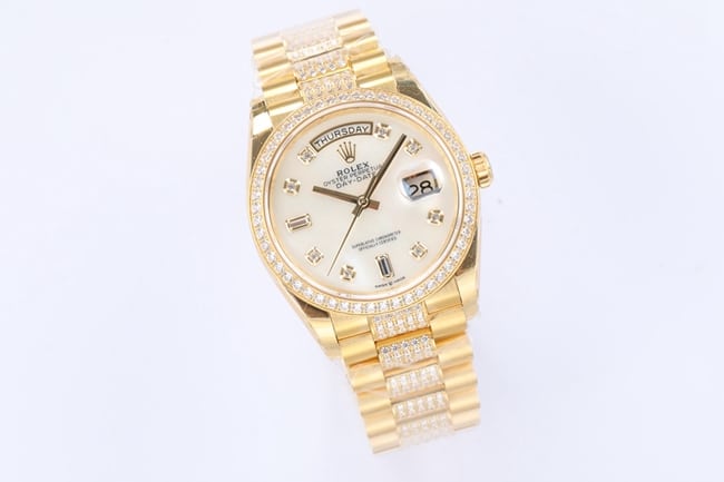 EW Factorytop-tier watch Rolex men's white dial gold band day displayDatejust2021 new automatic movement watch front view