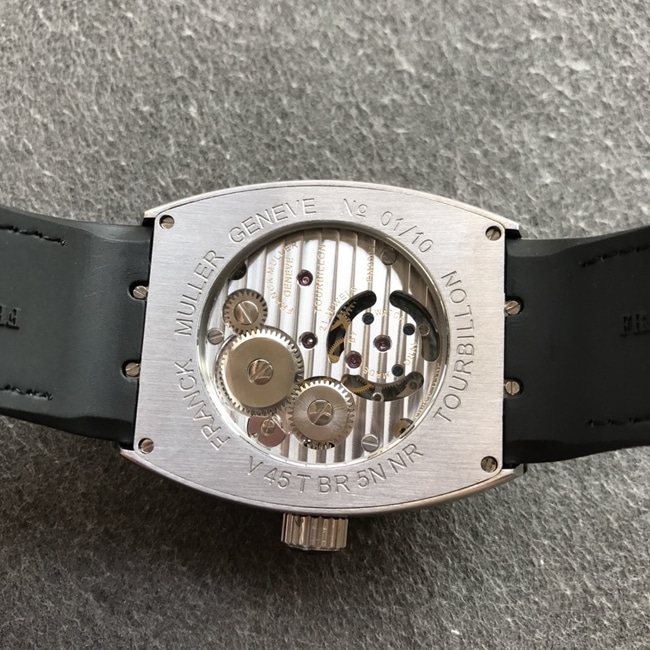 Top-tier watch Frank Muller men's black dial black belt V45 Pioneer series tourbillon mechanical leather strap watch movement picture