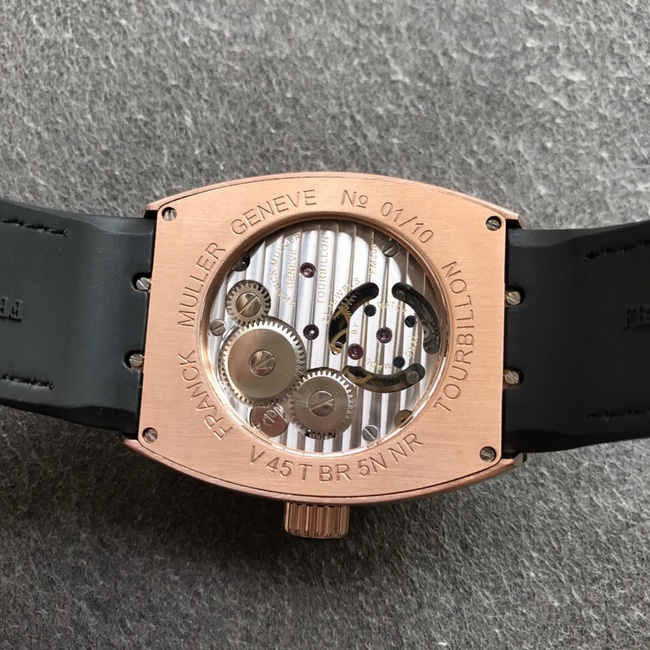 Top-tier watch Frank Muller men's black dial black belt tourbillonV45 Pioneer series mechanical leather strap watch movement picture