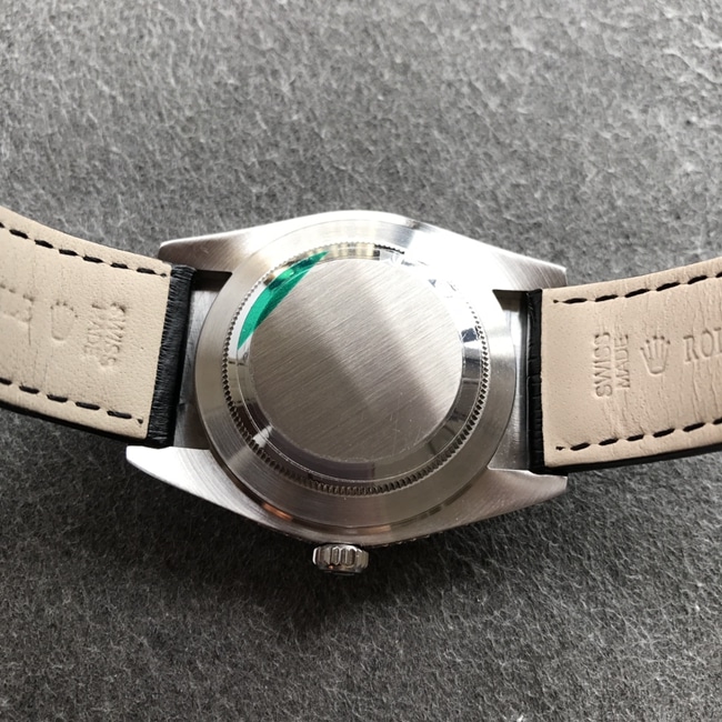 Top-tier watch Rolex men's gray plate black belt log series baby's breath automatic movement crocodile leather strap watch back cover picture
