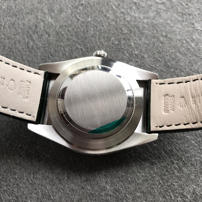 Top-tier watch Rolex men's green dial black belt Datejust series fully automatic movementleather strap watch back cover picture