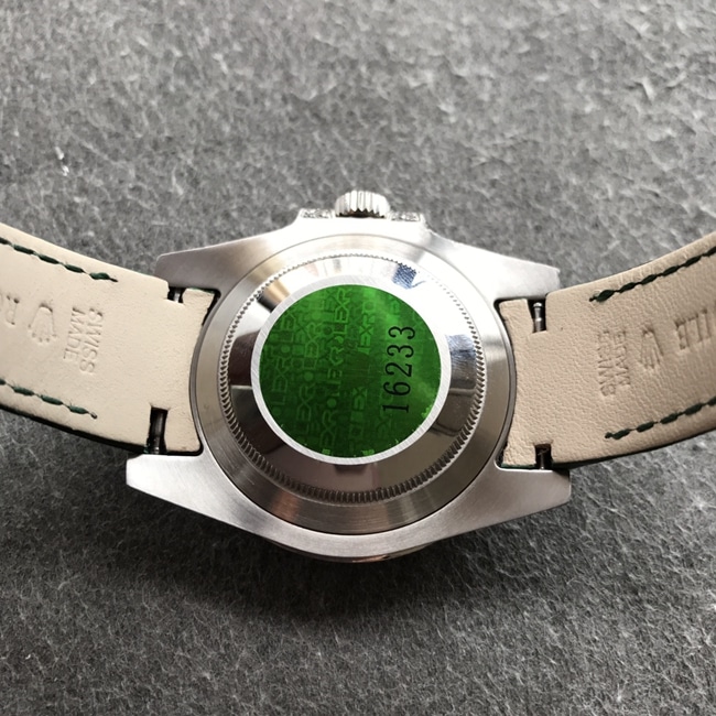 Top-tier watch Rolex men's green dial green strap fully automatic movement Submariner series leather strap watch back cover picture