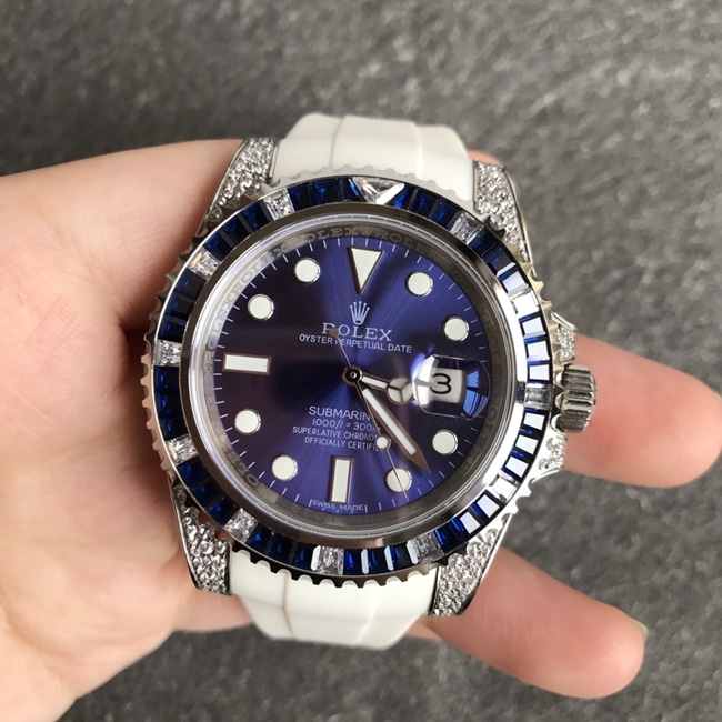 top-tier watch Rolex men's blue dialrubber strapSubmariner series v3 version automatic movement watch front view
