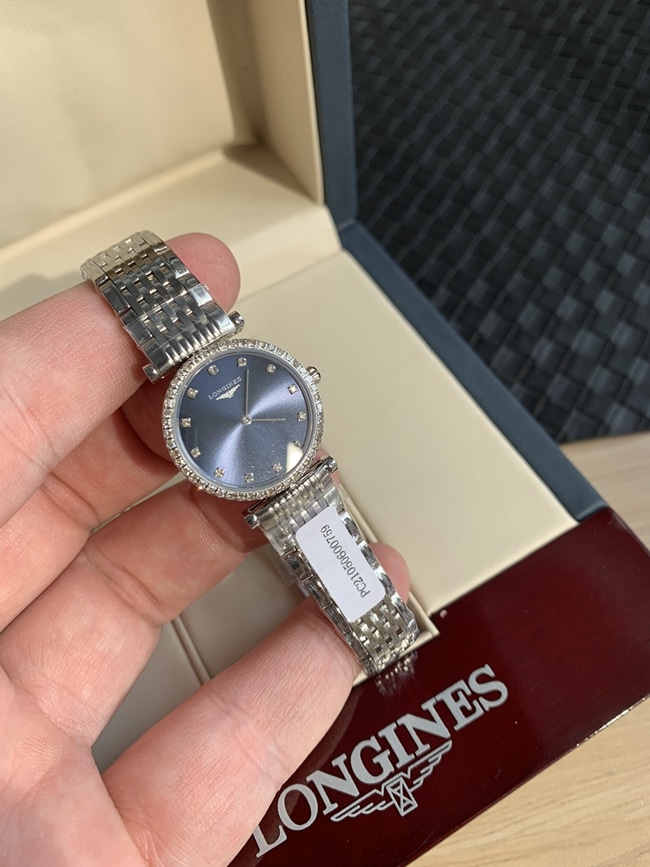 top-tier watch Longines women's blue dialsteel bracelet Jialan series quartz watch front view